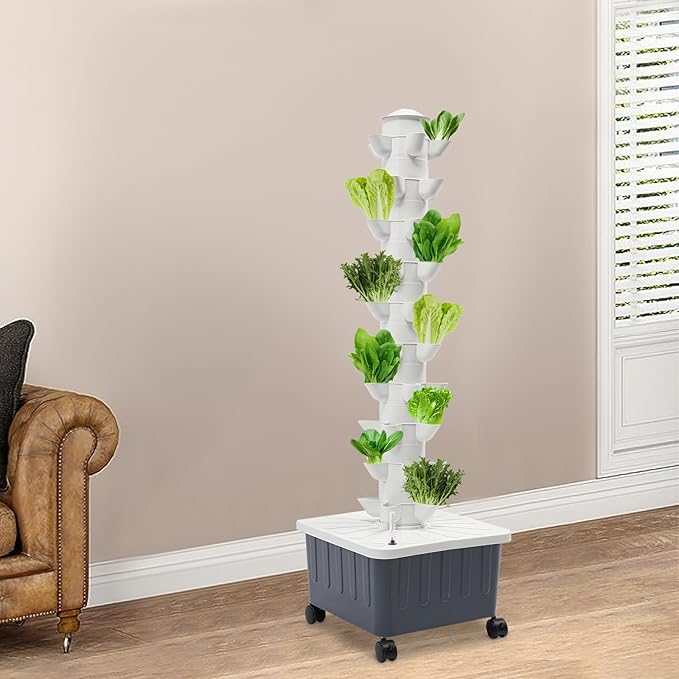 50-Plant Vertical Vegetable Plant Tower Hydroponics Growing Box Kit 10W