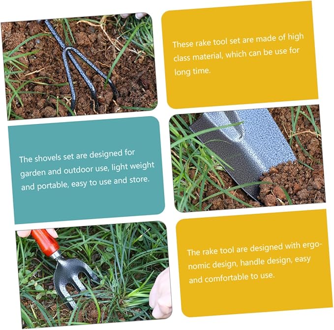 BESPORTBLE 1set Gardening Tools Rake Hoe Shovels for Efficient Planting and Soil Loosening Garden Tool Set for Outdoor Use Comfortable Grip Handles for Flower and Vegetable Care