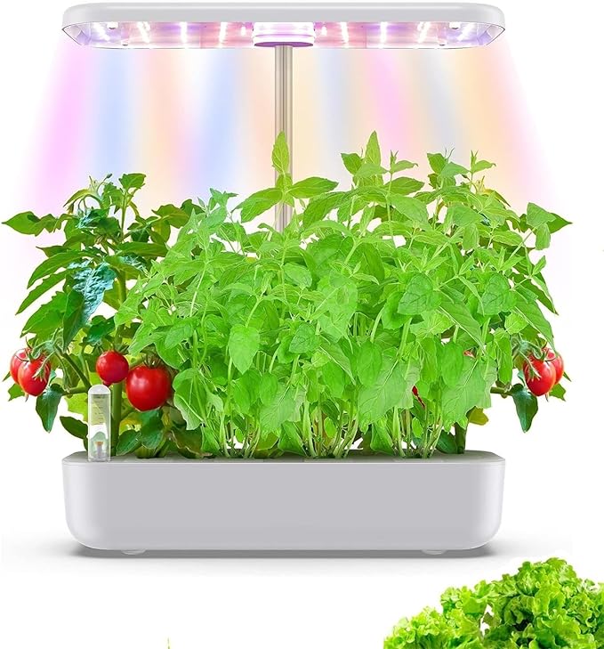 Hydroponics Growing System Indoor Garden with 35W Grow Light Full Spectrum Healthy Fresh Herbs Vegetables 12 Pods Indoor Gardening System for Gifts Kitchen Vegetable(White)