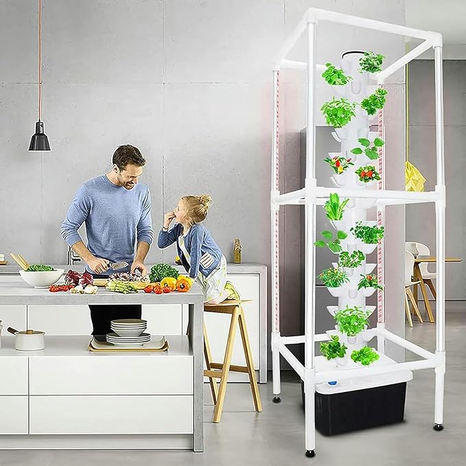 45 Pods Garden Hydroponics Growing Smart Garden Planter Vertical Hydroponics Tower with LED Timed Grow Light Germination Aeroponics Growing Ki