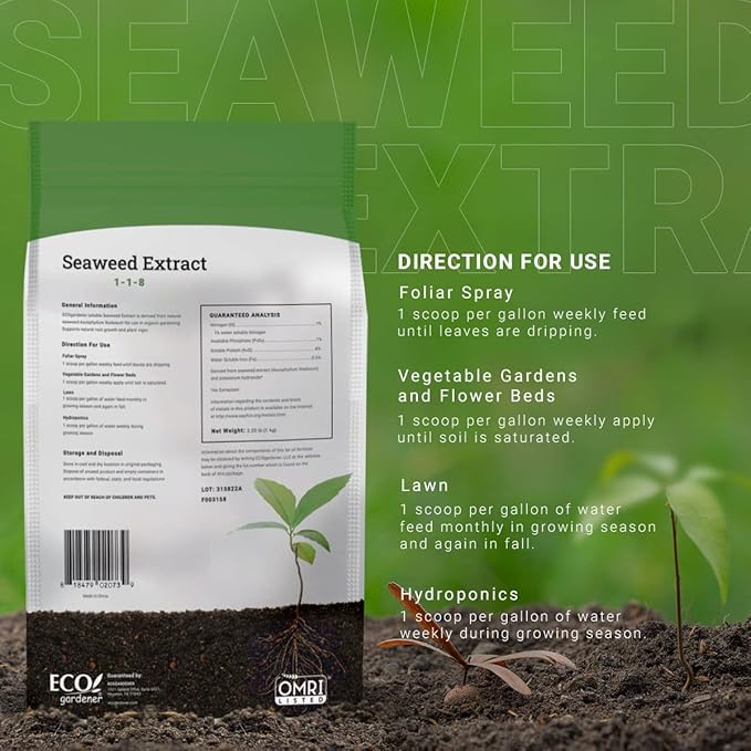 ECOgardener Seaweed Extract Soil Amendment Water-Soluble Powdered Organic Soil Conditioner