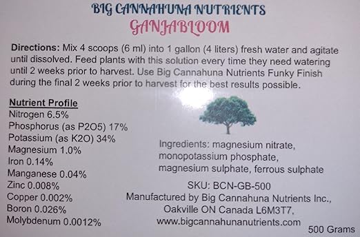 Big Cannahuna Nutrients Ganjabloom - Fertilizer for Flowering Plants 500 Grams