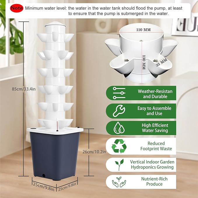 15/18/25/30 Chamber Hydroponic Tower Aquaponics Seeding System Aeroponics Kit - Garden Hydroponic System Includes Water Pump 6layers18holes