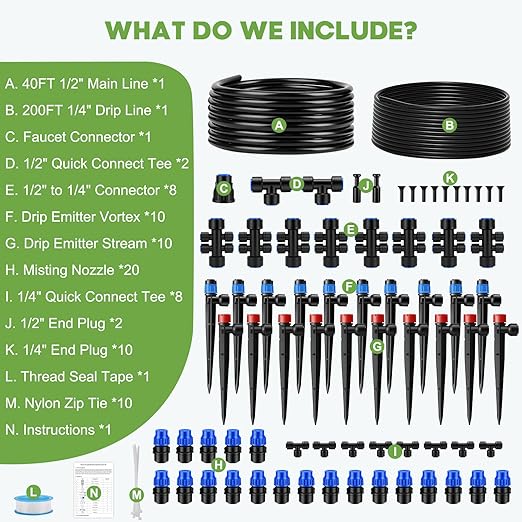 Snowtaros 240FT Quick-Connect Drip Irrigation System Automatic Garden Watering System Kit with 1/2 &amp 1/4 Fast-Lock Fittings Adjustable Sprinklers for Raised Beds Garden Greenhouse Lawn