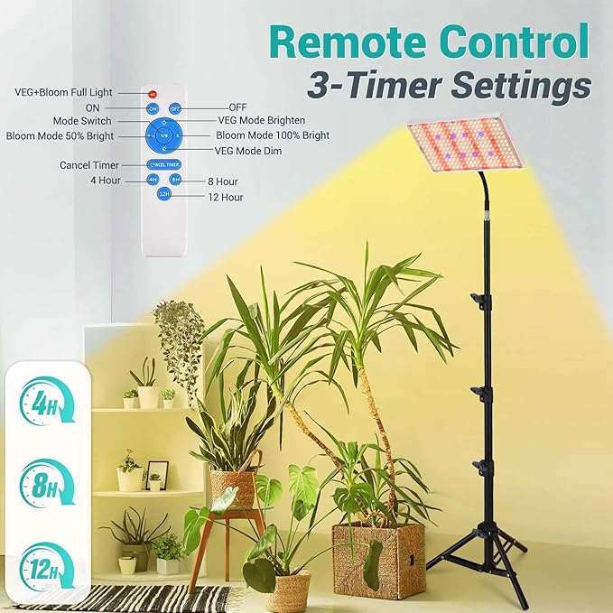 DragonLight Upgrade LED Grow Lights with Stand Full Spectrum Dimmable Grow Light with Remote Control for Greenhouse and Indoor Plant Veg and Flower Growing [Floor Stand]