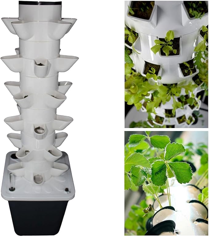 Hydroponic Grow Rack Hydroponic Grow System Tower Indoor Outdoor Home Plant Germination Kit Vertical Garden Planter Water Pump PVC Suitable for Yard S 30Holes