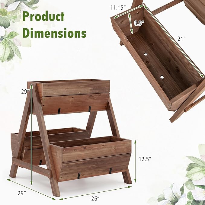 S AFSTAR 21-Inch Vertical Raised Garden Bed 3 Tiered Wooden Planter Boxes 26 L x 29 W x 29 H Drainage Holes Indoor Outdoor Flowerbed Freestanding Elevated Planter Box for Garden Flower Veggies