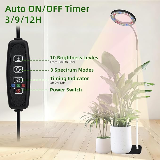 Full Spectrum LED Grow Light 84 LEDs with 3 Color Modes 67in Adjustable Gooseneck 360° Rotating Head Desktop Plant Light with Timer 10 Brightness Levels (Black)
