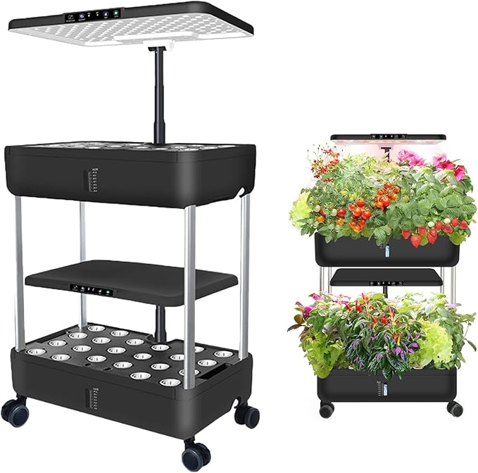 Aeroponic Tower Garden System Hydroponics Growing System with LED Grow Light Hydroponics Tower for Vegetable Fruit Healthy Fresh Herbs Vegetables(Black106.5cm/42in)