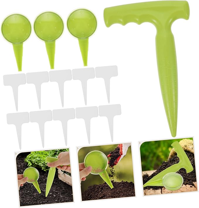 Kisangel 4sets Gardening Tool Kit Dibbler Plant Sowing Dispenser and Plant Labels for Home Gardening Easy to Use and Versatile Sowing Tool