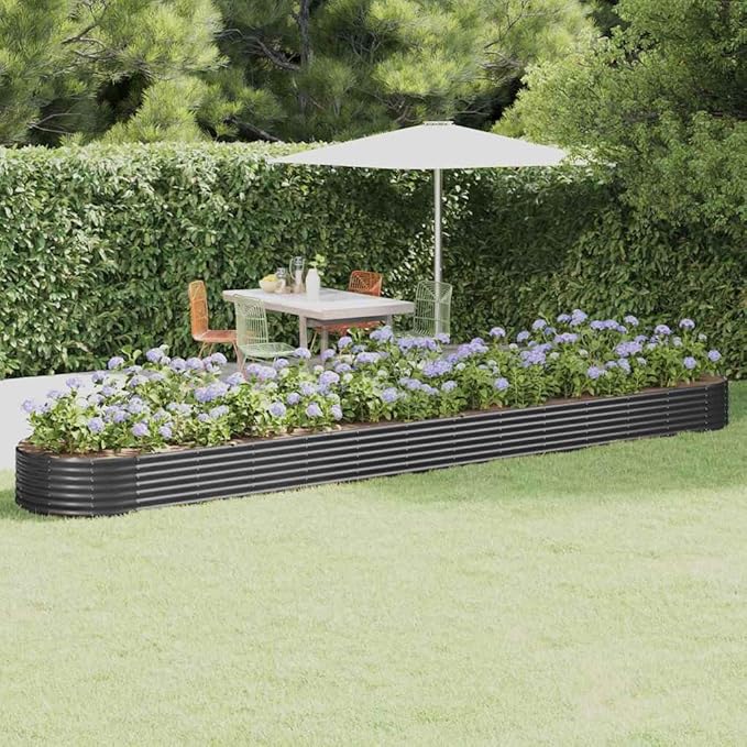 Extra Long Anthracite Oval Raised Garden Bed 214.2 x 39.4 in Powder-Coated Steel Planter Box for Outdoor Plants Herbs Tomatoes Balcony or Patio Modern Design
