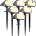 6 Packs Solar Spot Lights Outdoor 64 LED 3000K Solar Lights Outdoor IP67 Waterproof Adjustable Brightness Dusk to Dawn Solar Spotlights for Garden Yard Lawn Walkway Driveway - Warm White