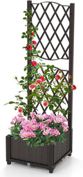 LDAILY Moccha Raised Garden Bed with Trellis - Planter with Trellis Self-Watering Device Drainage Hole Standing Garden Bed for Climbing Plant Vegetable Herb Flower (16”L x 16”W x 48”H)