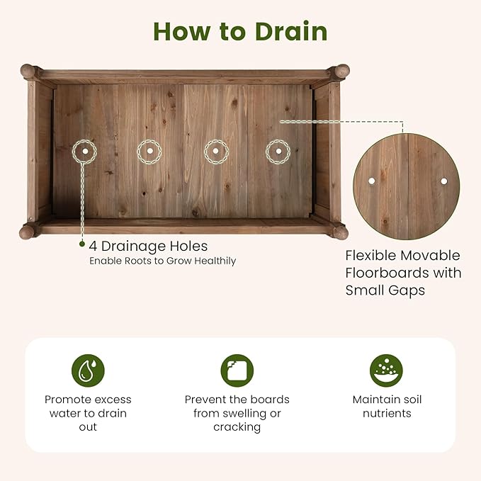 Giantex Wood Raised Garden Bed 46x24x16 Rectangular Planter Box w/Drainage Holes for Growing Vegetables Flowers Herbs Fruits Easy Assembly Outdoor Planting Bed for Backyard Garden Lawn