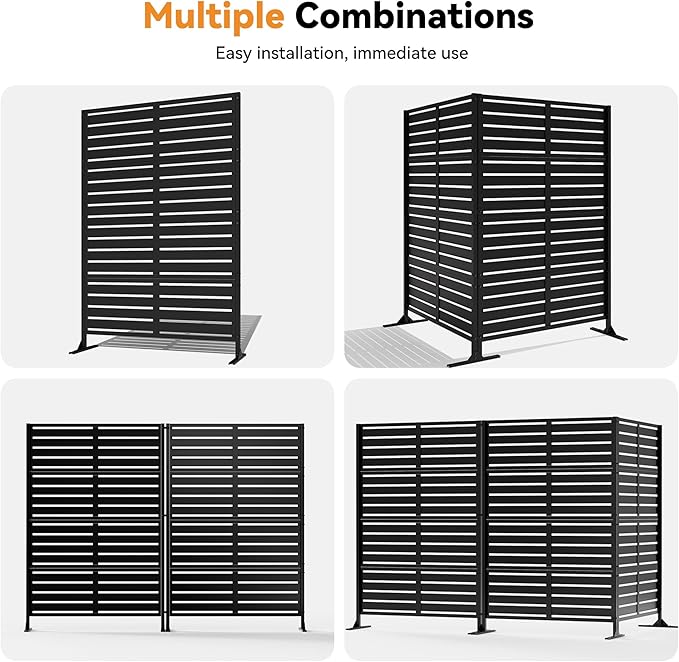 Modern Shade Metal Privacy Screen Outdoor 72 H x 48 W Stable &amp Durable Privacy Fence Panels for Instant Privacy &amp Space Division Freestanding Decorative Patio Screens for Outdoor Black (1