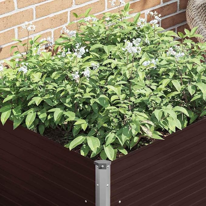 39.4x39.4x30.3 Brown Galvanized Steel Raised Garden Bed Square Raised Planter Box with Safety Edge Fold for Vegetables &amp Flowers Modern Garden Container for Patio &amp Backyard