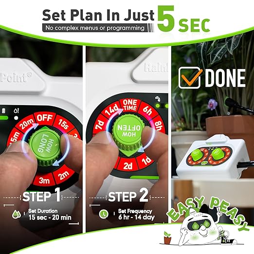 RAINPOINT Easy-Setup Automatic Plant Waterer Indoor for Pot Plant Adjustable Water OutputBattery Powered Outdoor IP54 Waterproof Beginner-Friendly Drip Irrigation System Device Kit Water 10-15 Plants