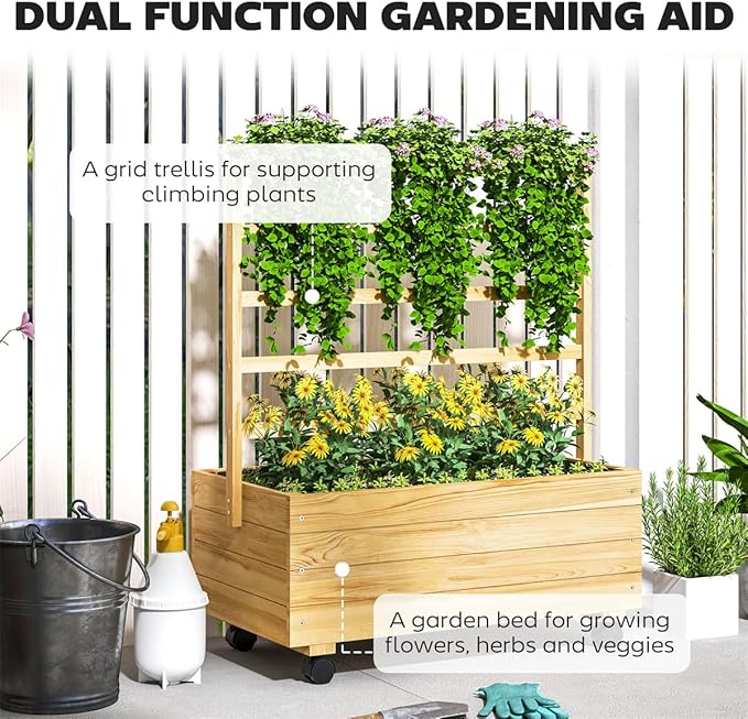 Raised Garden Planter Outdoor Garden Raised Bed Vegetable Flower Planter Raised Stand for Garden Grow Your Own Herb GardenRaised Garden Bed Outdoor Planter Box &amp Plant Stand with Climbing Rack