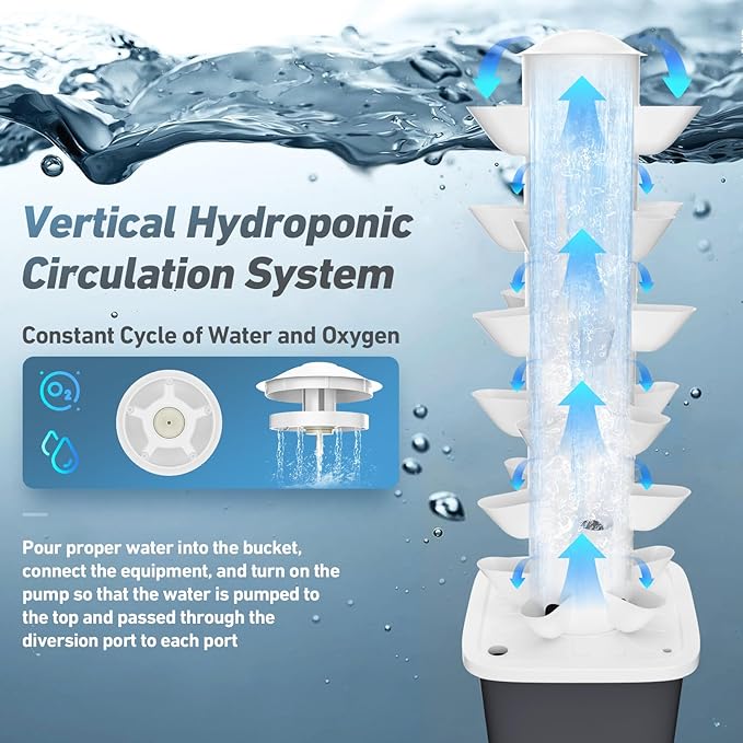 Hydroponics Growing System30-Plants Vertical Hydroponics Tower Growing System Kit with Pump and Movable Water Tank Vegetable Plant Indoor Garden Planter for Gardening Lover