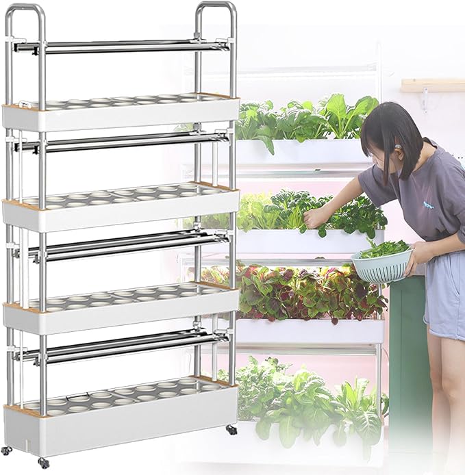 48/64/90/120Holes Hydroponics Tower with LED Grow Light Smart Hydroponic Tower Self-watering Growing kit for Herbs Fruits and Vegetables with Water Pump64hole