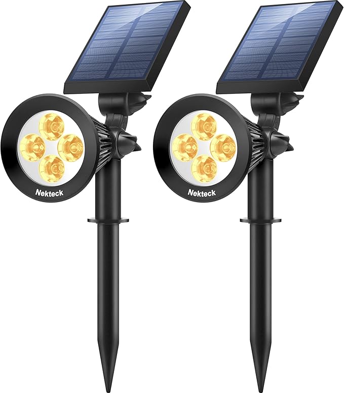 Nekteck Solar Lights 2-in-1 Solar Spot Lights Outdoor Waterproof Solar Powered Landscape Spotlights Bright and Dark Sensing Auto On/Off for Yard Pathway Garden Driveway (2 Pack Warm White)