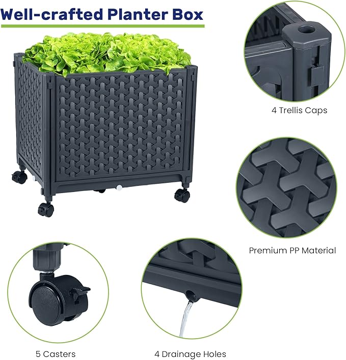 LINEX Raised Garden Bed Planter Box with Trellis 67.6” Tomato Planters for Climbing Plants Vegetable Vine Flowers Outdoor Patio Tomatoes Cage w/Self-Watering &amp Wheels