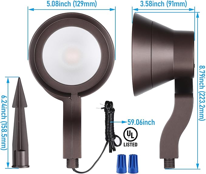 LEONLITE 8-Pack 12W/7.3W/3.7W Dimmable 5CCT LED Low Voltage Landscape Lights Wall Wash Landscape Lighting Outdoor 12V Landscape Spotlight ETL Aluminum IP65 Waterproof