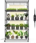 Bstrip Plant Shelf with Grow Light with Timer Metal Plant Stand with Adjustable Rack and Wheels 4 Pack 24W Full Spectrum Grow Light Strip for Indoor Plants Seed Starting 35.4x13.8x59