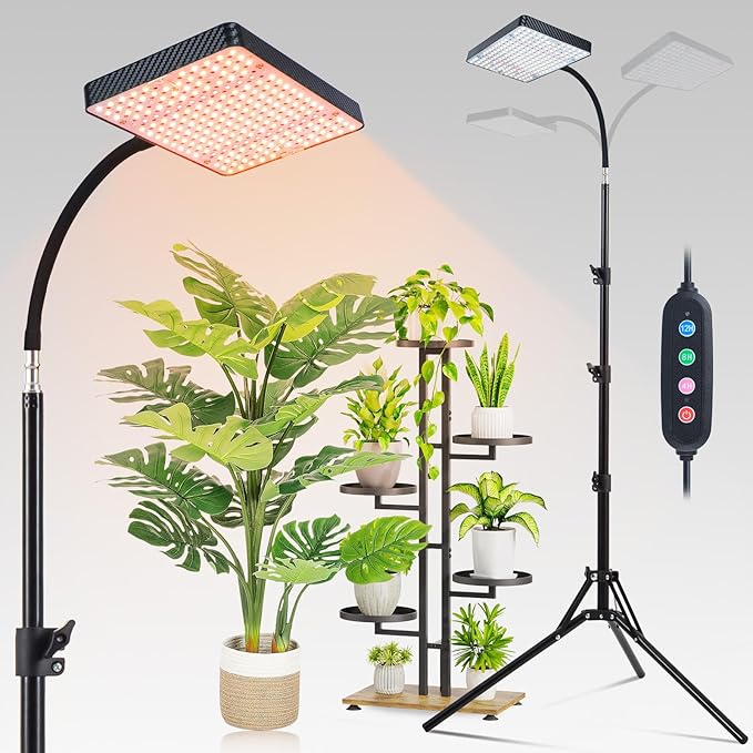 FECiDA 2026 Grow Lights with Stand Standing Grow Lights for Indoor Plants Bonsai Tree 4/8/12/16/20H Timer 25 Watt Power Draw NO Need Adapter Daisy Chain Function 24-64 Height Adjustable