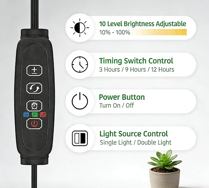 Grow Lights for Indoor Plants Full Spectrum LED Plant Light with Stand 67 Adjustable Height 3/9/12H Timer 10 Dimmable Levels &amp 3 Lighting Modes