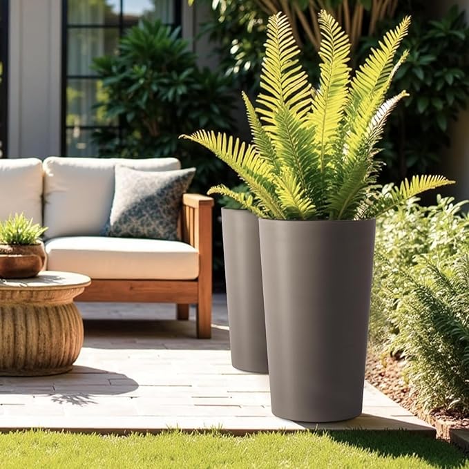 2 Pack Tall 21.7 in for Outdoor Plants Tall Square Planter Box Indoor Outdoor Porch Patio Flower Pot Big Tapered Matte Tree Flower Pot for Garden (Brown)