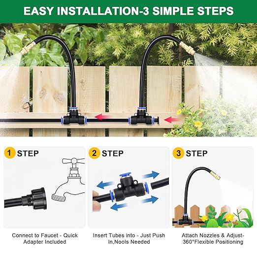 Drip Irrigation System 2026-Upgrade 100Ft 1/4 Garden Watering System with 24 Pcs 360° Adjustable Copper Nozzles DIY Kit for Garden Lawn Greenhouse Raised Beds &amp Outdoor Plants