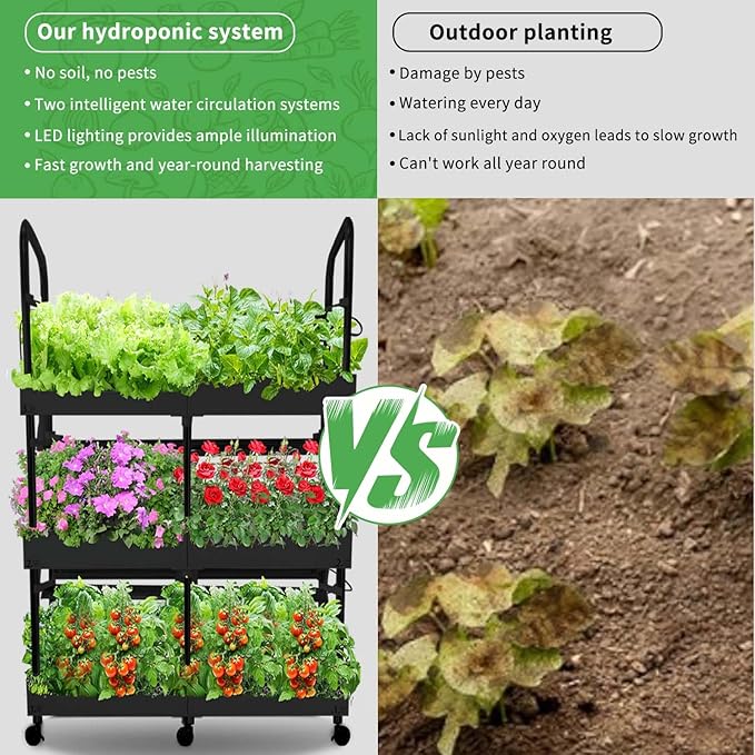 Large 3-Tier Indoor Hydroponics System Kit with Grow Lights Dual Growing Medium Double Water Pump Indoor Garden 88 Pods for Vegetables Herbs Microgreens (Black)