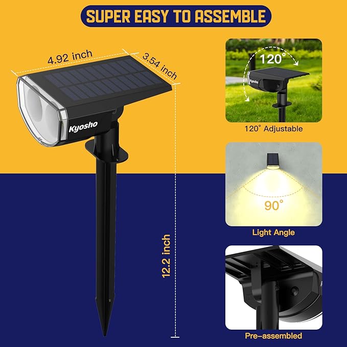 Kyosho Solar Outdoor Lights Waterproof IP67 38 LEDs Solar Spot Lights Outdoor 2-in-1 Landscape Spotlight with 3 Modes for Lawn Pathway Yard Pool 4 Pack
