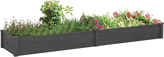 8x2ft Wooden Raised Garden Bed Kit Elevated Planter with 2 Boxes Self Draining Bottom and Liner Patio to Grow Vegetables Herbs and Flowers Gray
