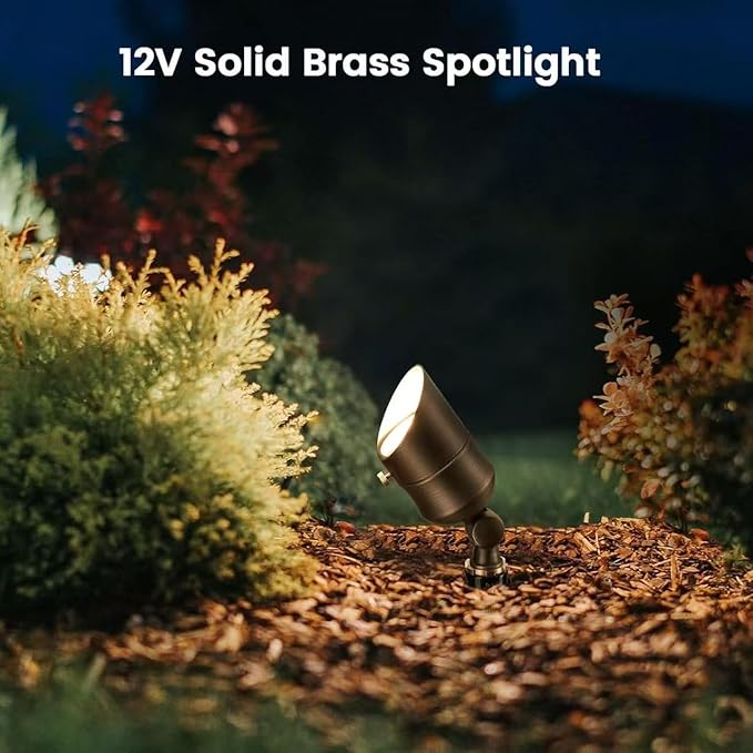 12V Solid Brass Outdoor Landscape Spotlights Heavy Duty Low Voltage LED Landscape Lights Waterproof for Yard Lawn Garden Patio Bronze Accent Lighting Fixture Without MR11 Bulb (4 Pack)