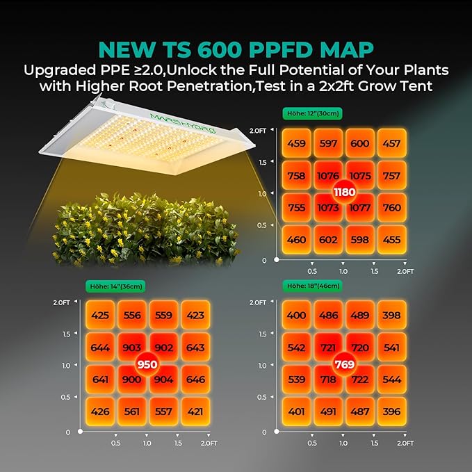 MARS HYDRO TS600 100W LED Grow Light for Beginners New Diodes Layout Full Spectrum Growing Lamps for Indoor Plants Hydroponic Seed Starting Vegetables Bloom in 2x2 Grow Tent