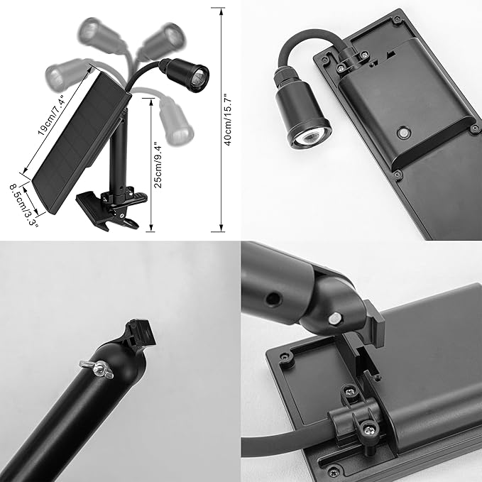 Outdoor Solar Power 2W No Cord Mini Spotlight Black Clip Mount Adjusted Angle Waterproof Portable Easy to Install Spot Lamp for Indoor Balcony Landscape Yard