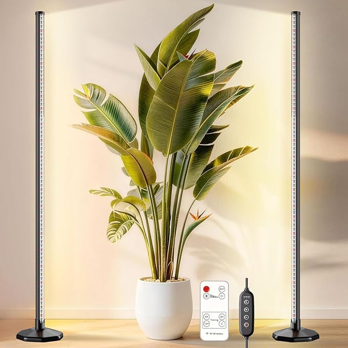 2 Pack LED Grow Lights for Indoor Plants Full Spectrum 48W 65 Inch Plant Lights for Seed Starting with Timer and 10 Level Dimmable Standing Plant Growing Lamp for Greenhouse with Hanging Accessories