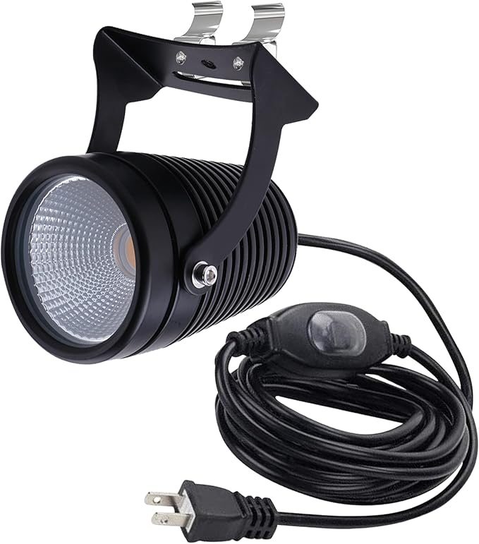 Kiven 10W Black Plug in LED Indoor/Outdoor Waterproof SpotlightAluminum Porch Light with 9.84 FT Plug-in Cord Plug in Accent Light with Vinly Siding Hook for Plant Porch Garden(Warm White)