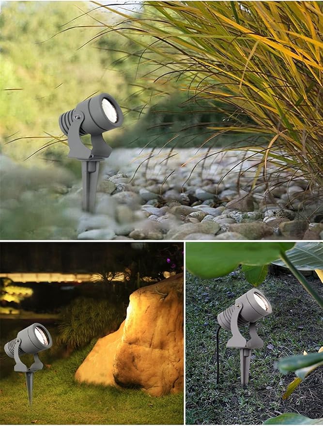 Kiven IP65 Waterproof LED Landscape Clamp Light Grey Decorative Spotlight Lamp with Plug-in Cord and Timer for Indoor Outdoor House Yard Garden Step Statue LED Lawn Light (7W Cool White)