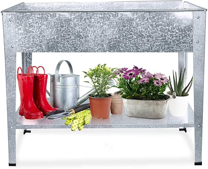 Galvanized Raised Garden Bed for Vegetables Elevated Planter Box with Legs Outdoor Patio Apartment Herb Container Metal