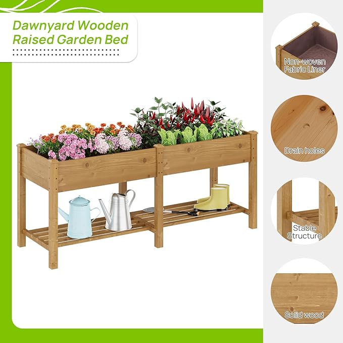Raised Garden Bed with Legs Wood Elevated Planter Box Gardening Outdoor Planter Box Patio Kit Planting Bed for Vegetables Flowers Herbs Outdoor for Patio Balcony Backyard 72x24x30.7in(Brown Large)