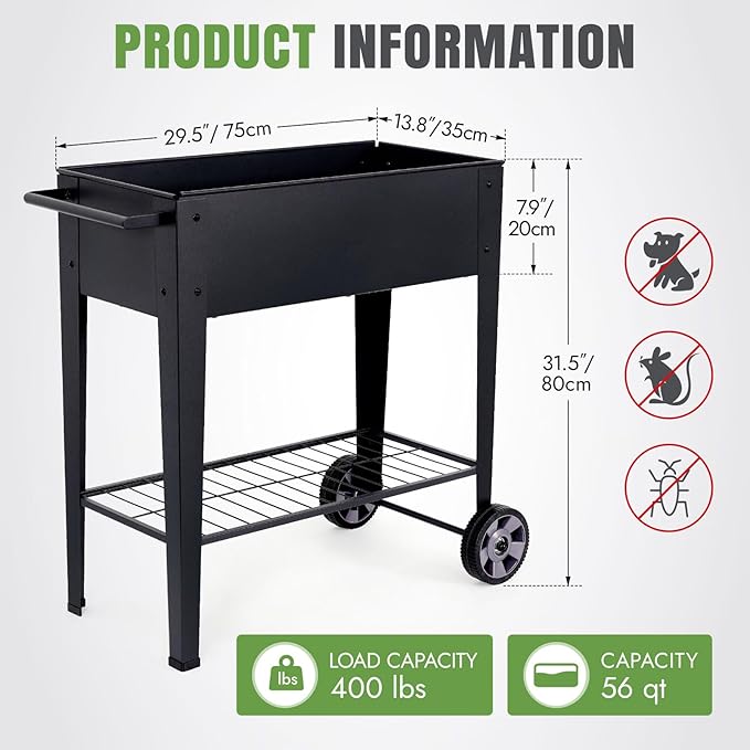 INNO STAGE 31.5 Tall Raised Garden Bed with Legs &amp Wheels- Elevated Planter Box with Shelf Anti-Rust Metal Galvanized Steel Garden Bed for Herb Vegetable Gradening Patio Balcony Backyard