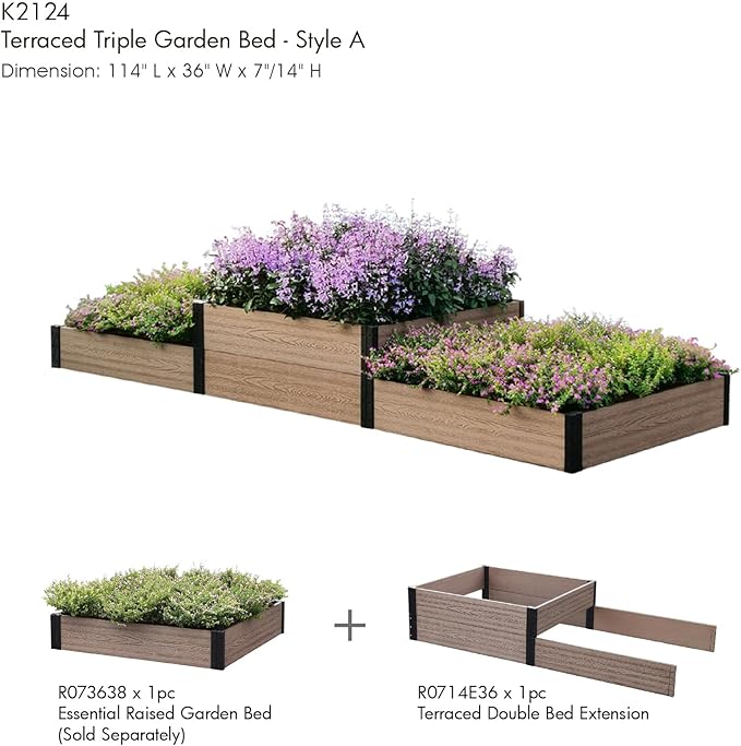 Everbloom Modular 36” Terraced Double Bed Extension (Only Used Raised Garden Bed R073638 R143638 or R0714D36)-Unlimited Possibilities for A Premium Garden Bed