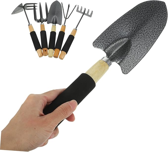 Totority 5pcs Heavy Duty Gardening Tool Set Garden Trowel Hand Rake Leaf Scoop Plant Shovel for Lawn and Garden