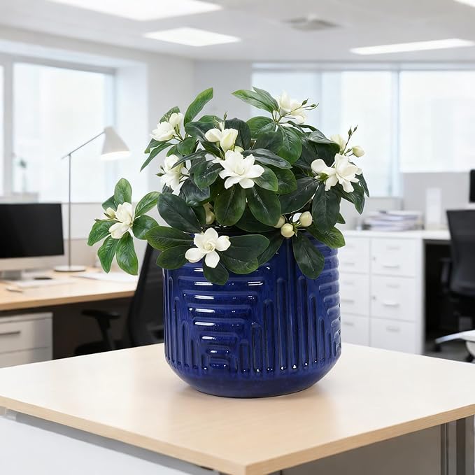 16 Dia Round for Indoor Plants Large Outdoor with Drainage Holes Ceramic Plant Pots Indoor Outdoor for Home Garden Patio Dark Blue