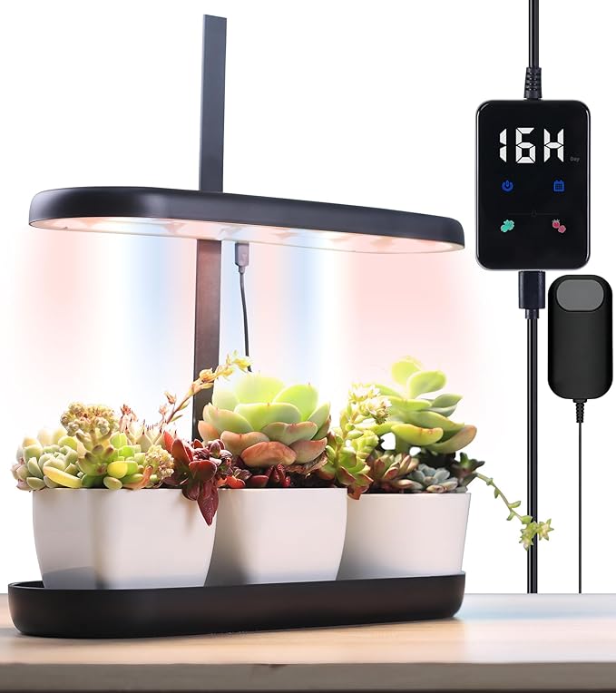 Grow Lights for Indoor Plants 20W Full Spectrum LED Grow Lamp for Indoor Garden with Intelligent Controller Height Adjustable Ideal for Home Desk Plant Lighting (Black ABS Base)