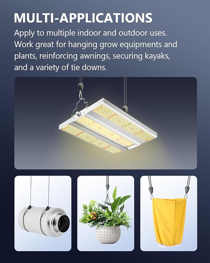 VIPARSPECTRA P700 Grow Light 70 Watt Dimmable Full Spectrum LED Grow Lights for Indoor Plants Seed Starting Plus 1/8 Adjustable Rope Hangers [4 Pack 8ft 75lbs/Pack] Ratchet Tie Down Straps