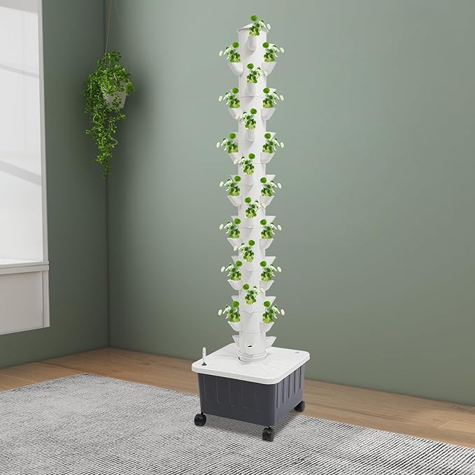 LOYALHEARTDY Hydroponics Growing System Kit Vertical Hydroponic Tower with Water Pump &amp Wheels 15 Layer 45 Plants Sites Indoor Gardening System for Vegetable Strawberries Lettuce